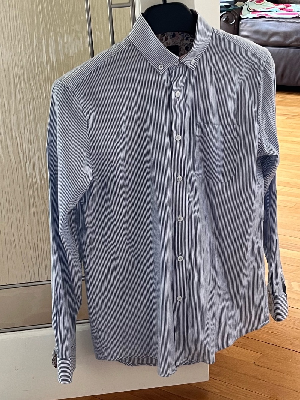 2/30$ Men's Slim Fit Cotton Blue&White Thin-Stripe Button-Down-Rue Saint-Patrick